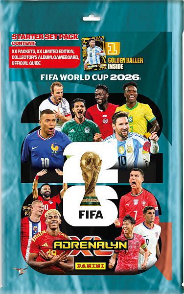 Panini Adrenalyn XL: FIFA World Cup 2026 Nordic Edition - Startersæt - Mappe, Guide, 4 Boosters, 2 XXL-kort & 3 Limited-kort