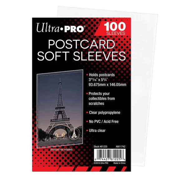 100 lommer - Ultra Pro 3-11/16" x 5-3/4" Postcard Soft Sleeves (Clear/Transparent/Gennemsigtig) - Sleeves # 81225