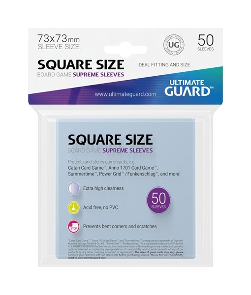 Ultimate Guard Supreme sleeves (Brætspils Lommer) for Board Game Cards Square (50 Lommer) 73x73mm